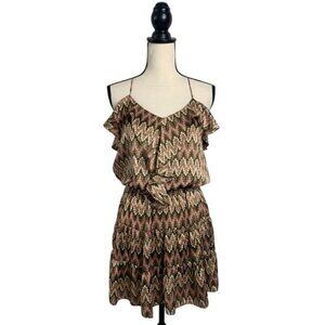 Tbags Los Angeles Boho Zizzag Ruffled Tiered Mini Dress